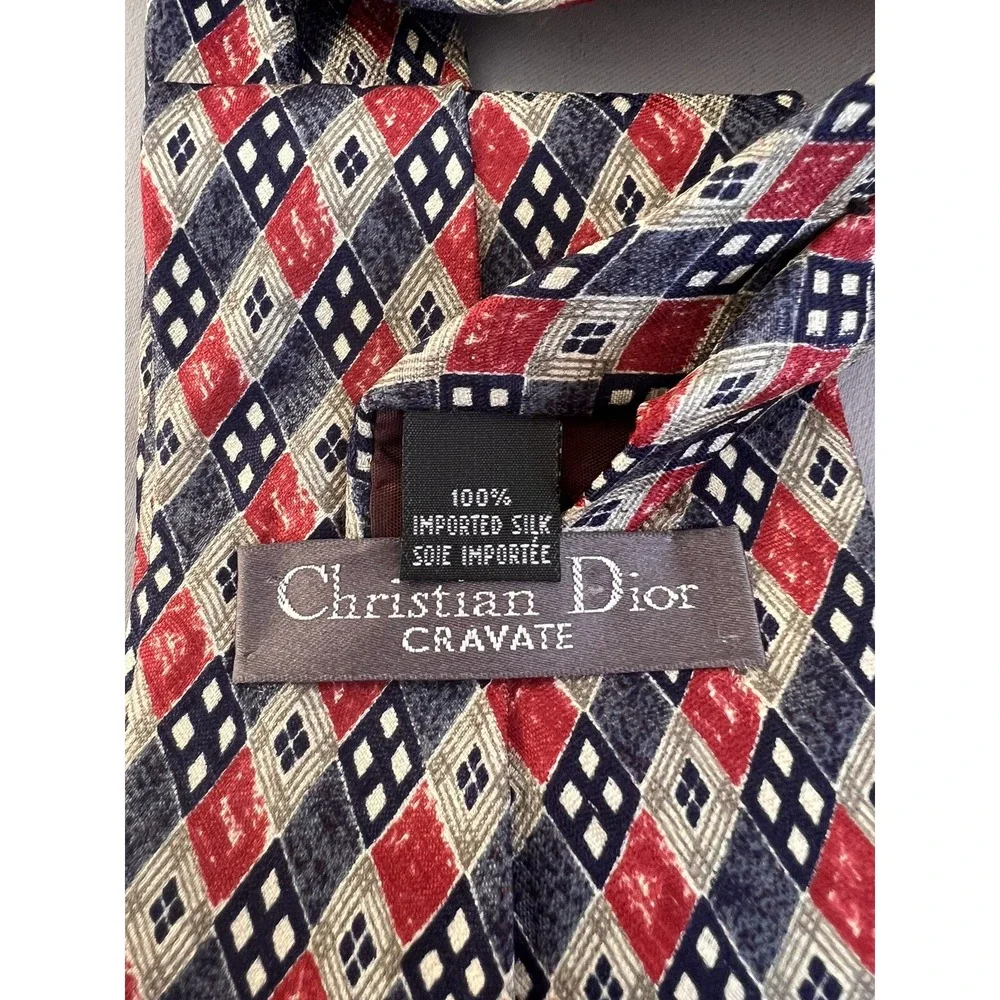 Christian Dior Mens Neck Tie navy / red / gray